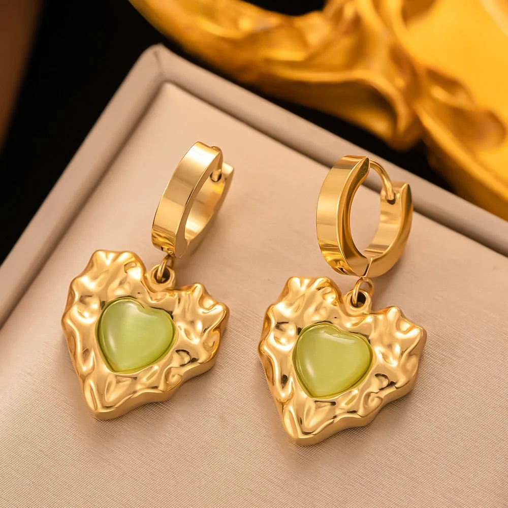 Gold Plated Senior Design Temperament Artificial Jade Drop Earrings For Women