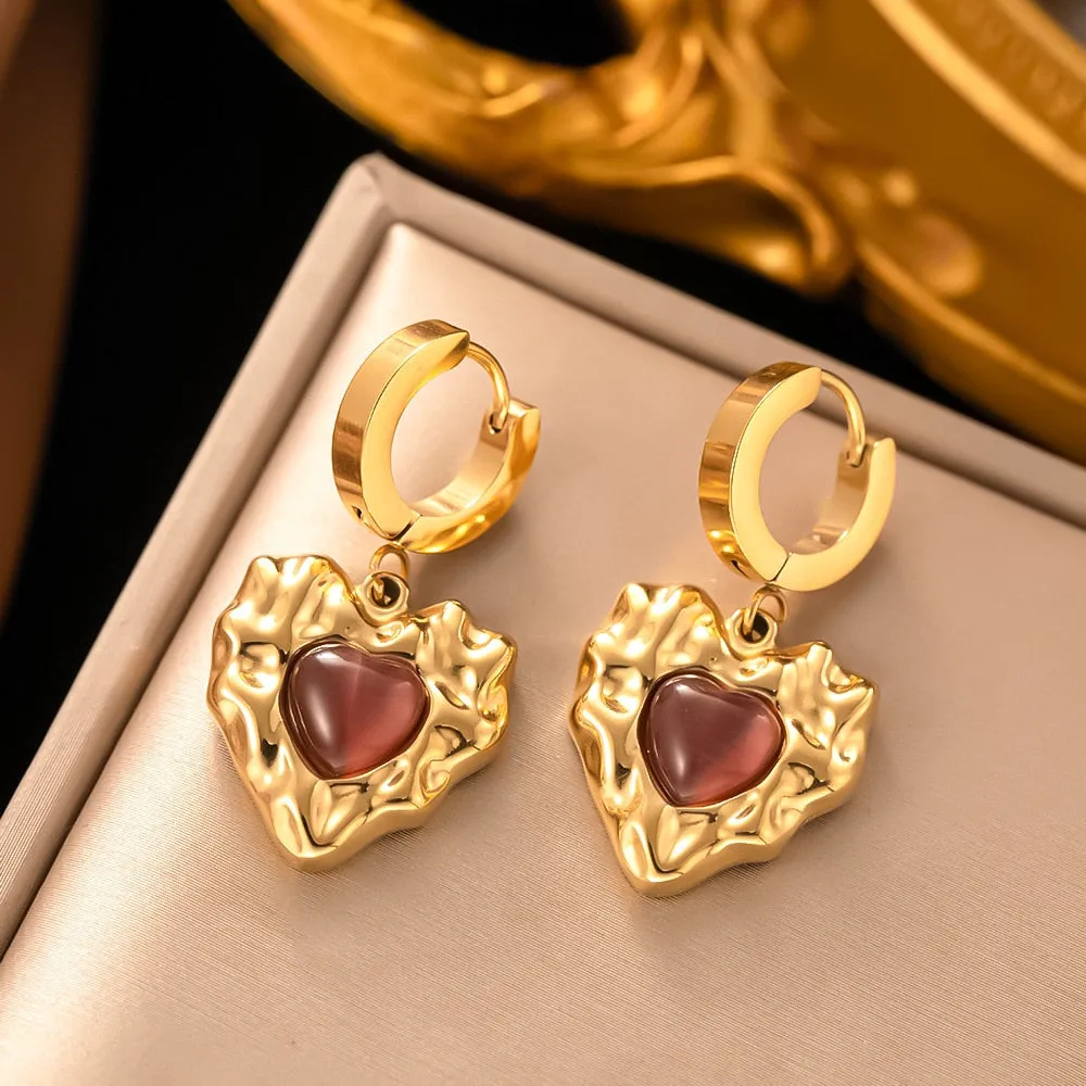 Gold Plated Senior Design Temperament Artificial Jade Drop Earrings For Women