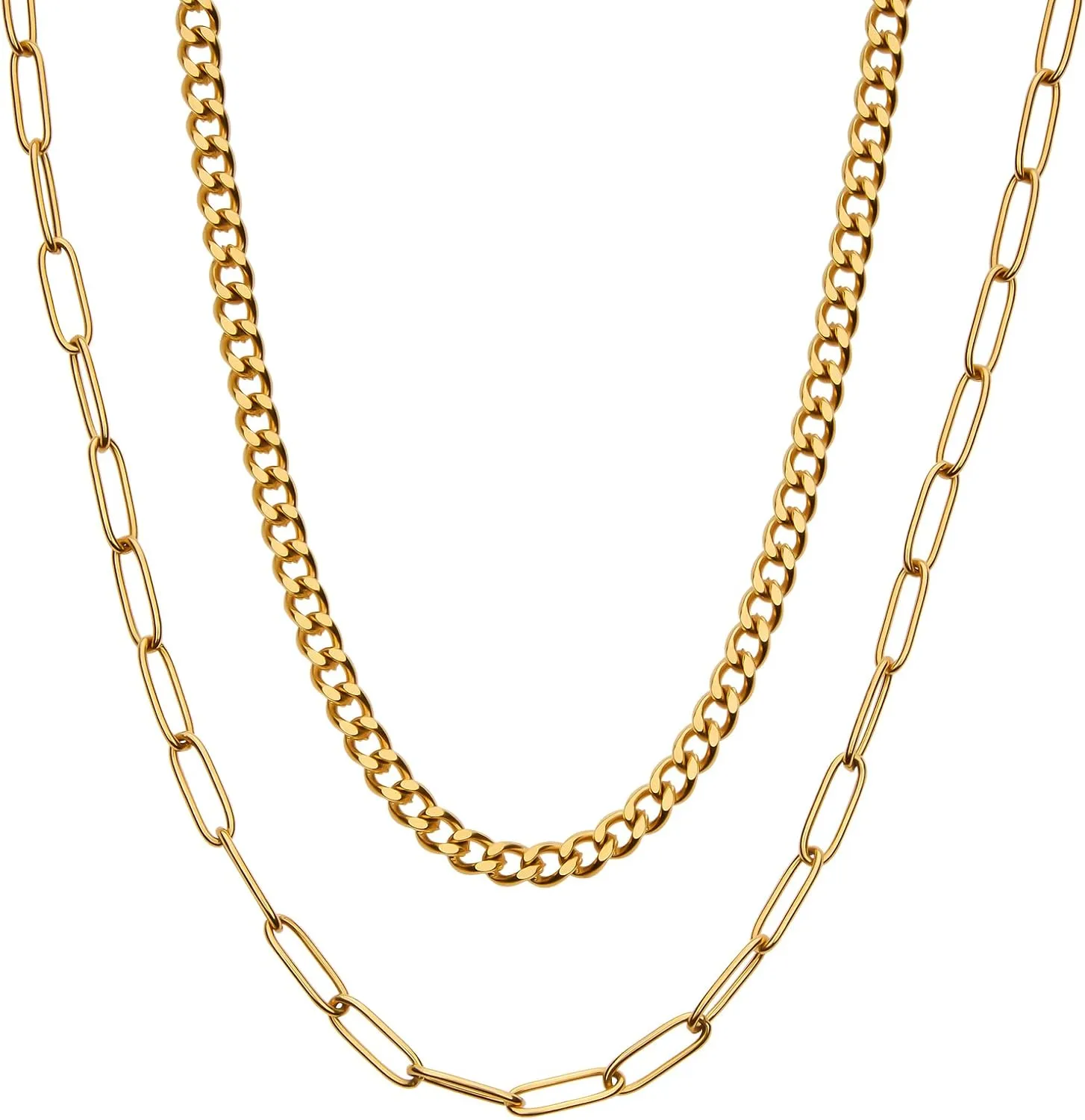 Gold Plated Stainless Steel Layered Choker Necklace Jewelry Gift for Women