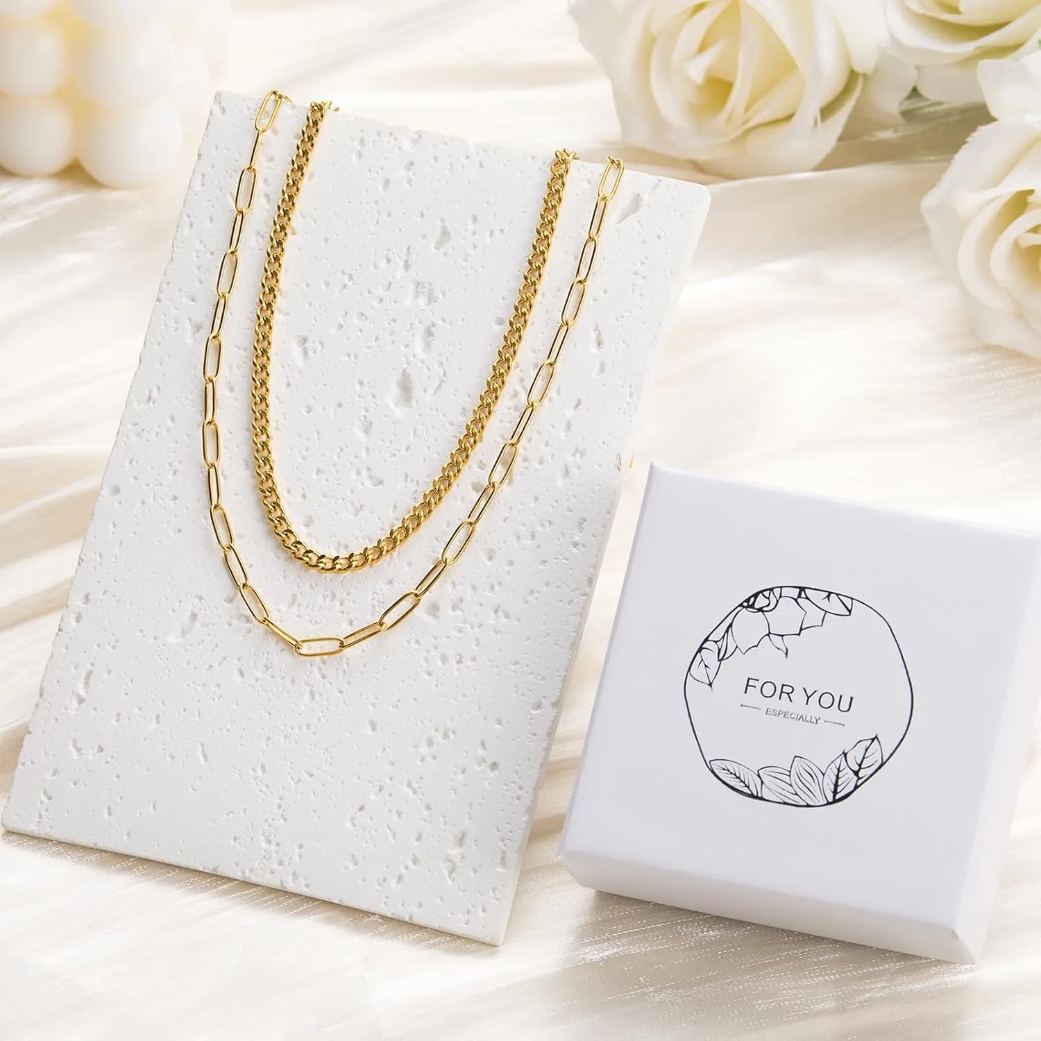 Gold Plated Stainless Steel Layered Choker Necklace Jewelry Gift for Women