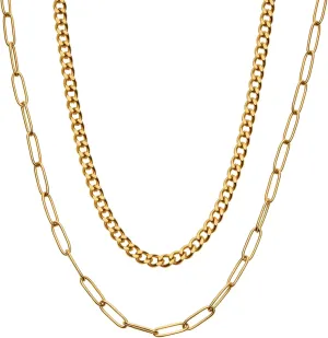 Gold Plated Stainless Steel Layered Choker Necklace Jewelry Gift for Women