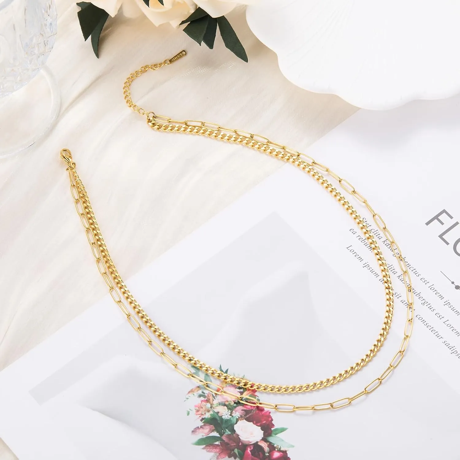 Gold Plated Stainless Steel Layered Choker Necklace Jewelry Gift for Women