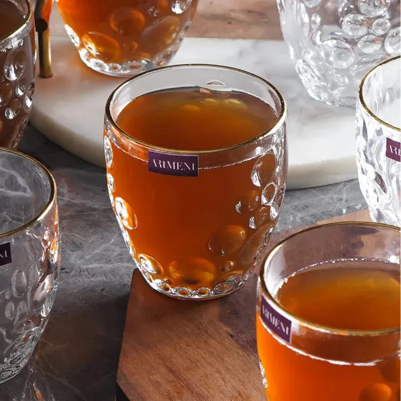 Gold Rimmed Bubble Swirl Whiskey Glass Set | 350 ML