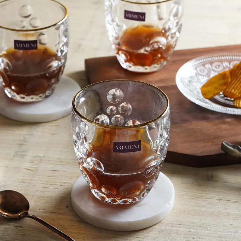 Gold Rimmed Bubble Swirl Whiskey Glass Set | 350 ML
