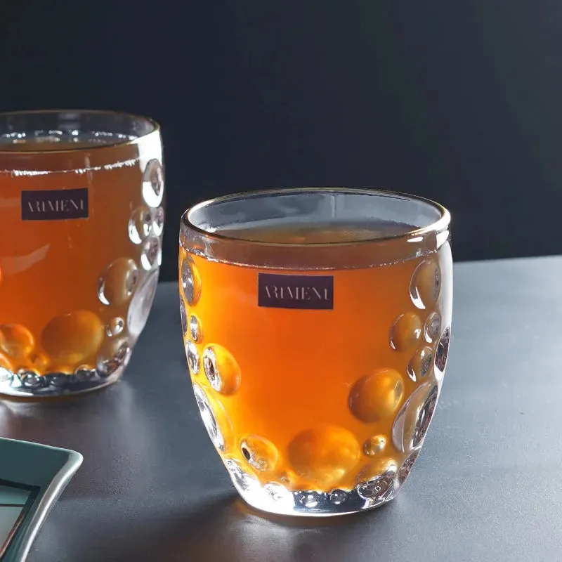 Gold Rimmed Bubble Swirl Whiskey Glass Set | 350 ML
