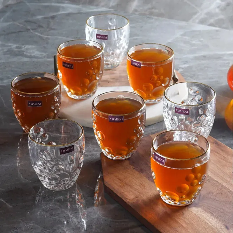 Gold Rimmed Bubble Swirl Whiskey Glass Set | 350 ML