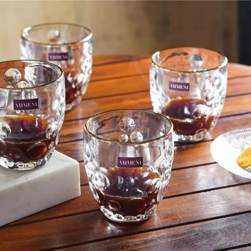 Gold Rimmed Bubble Swirl Whiskey Glass Set | 350 ML