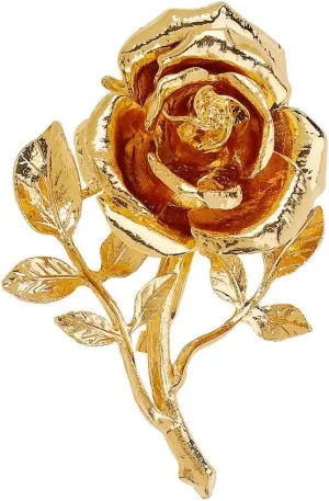Gold Rose Flower Brooch Pin for Women Men Fashion Gold Tone Metal Large 3D Blossom Floral Brooches Lapel Pins Retro Suit Hat Dress Accessories Holiday Wedding Jewelry Unisex Gift