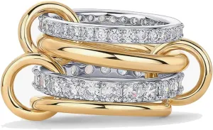 Gold Stackable Rings for Women Non Tarnish, 18k Gold Plated Cubic Zirconia Rings, Silver Multi-Link Connected Knuckle Women Stack Rings Set