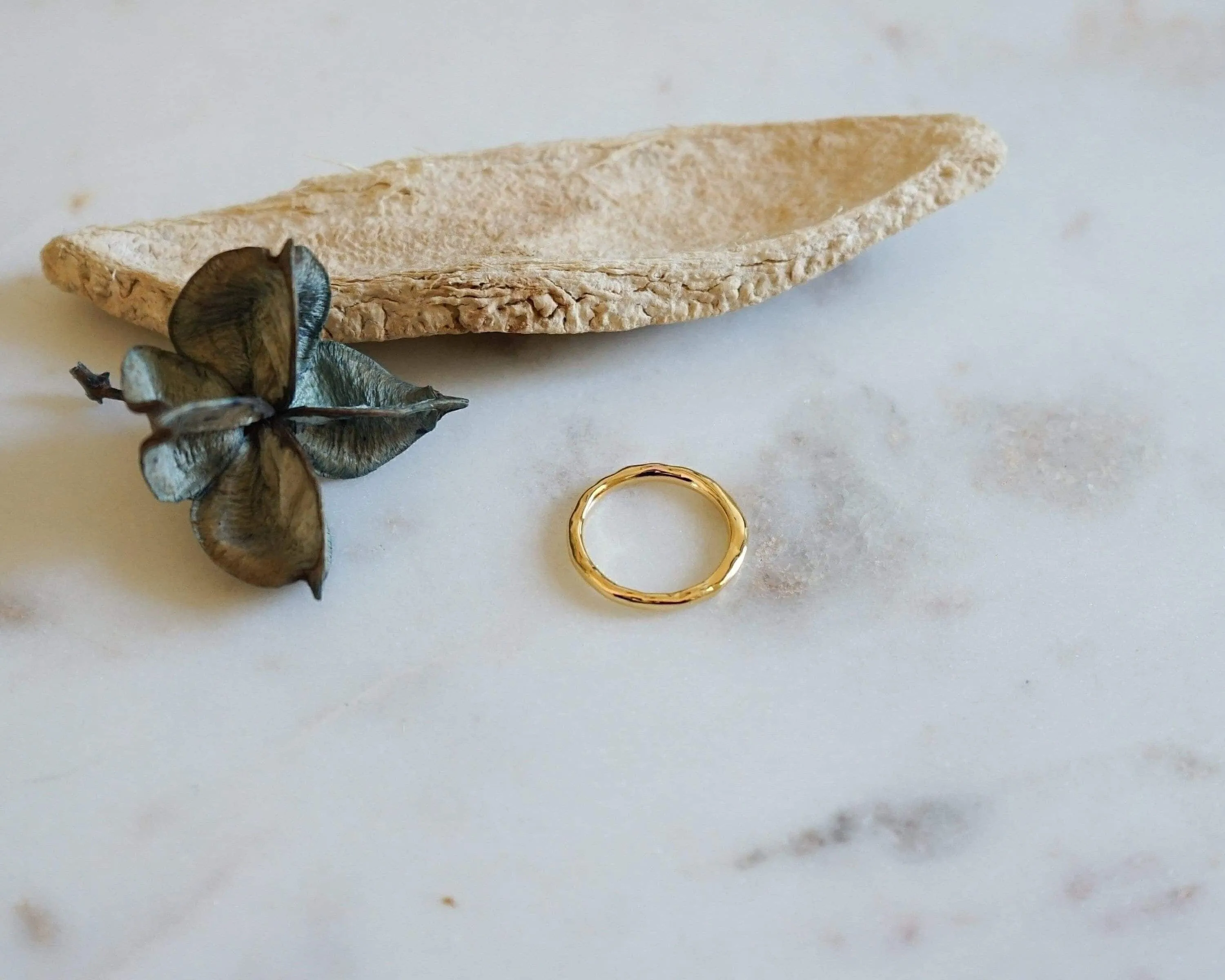 Gold Thin Hammered Band Ring