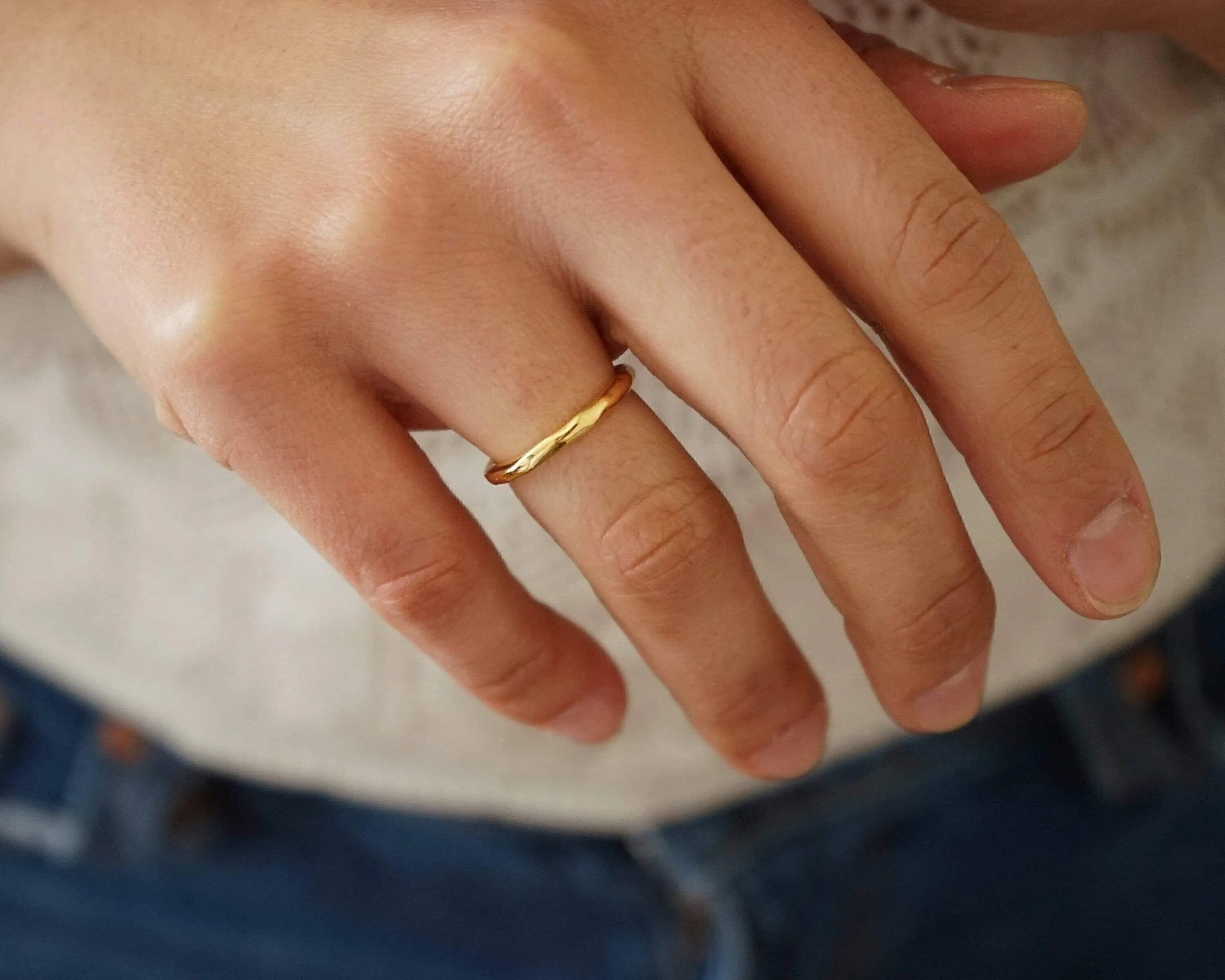 Gold Thin Hammered Band Ring