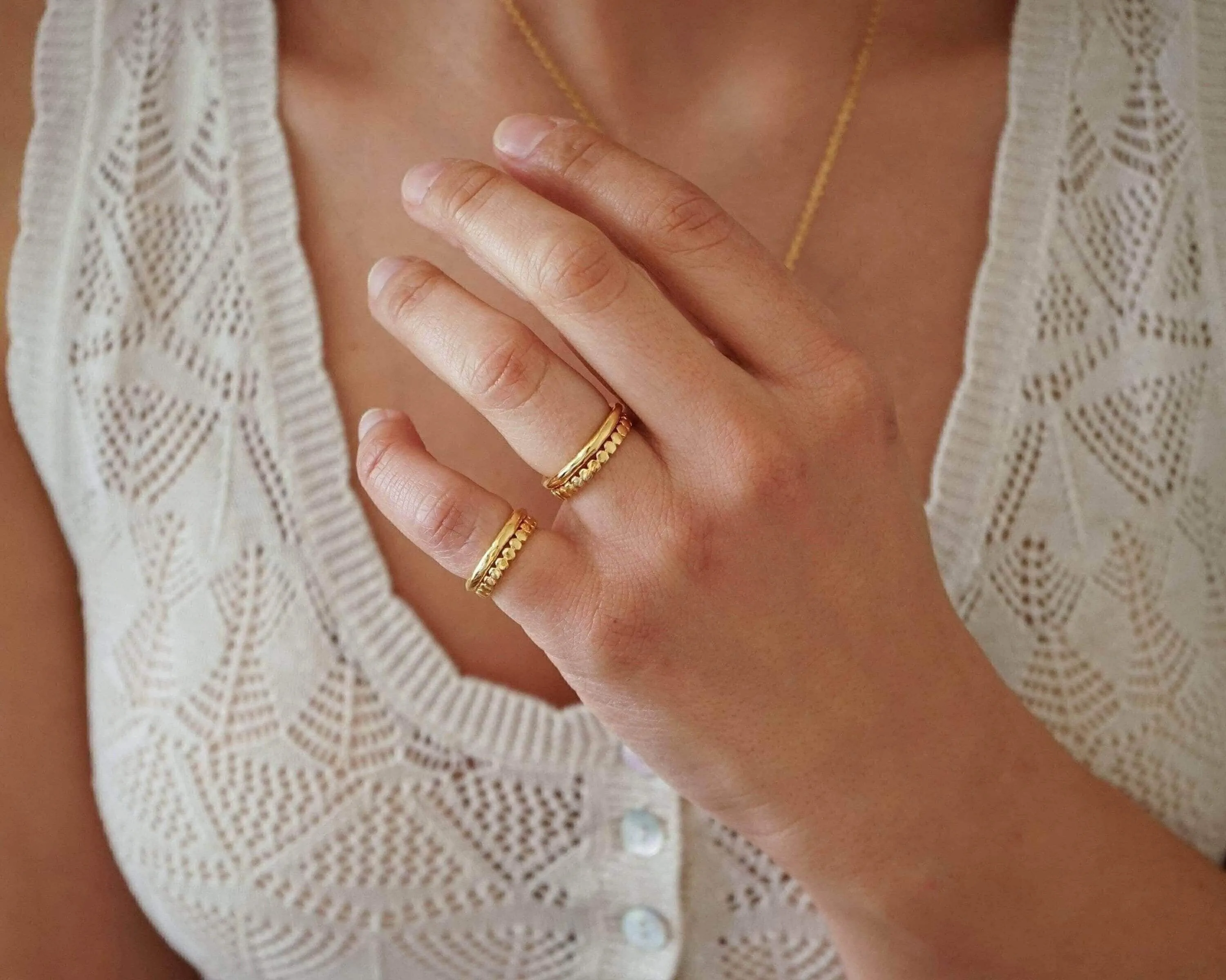 Gold Thin Hammered Band Ring