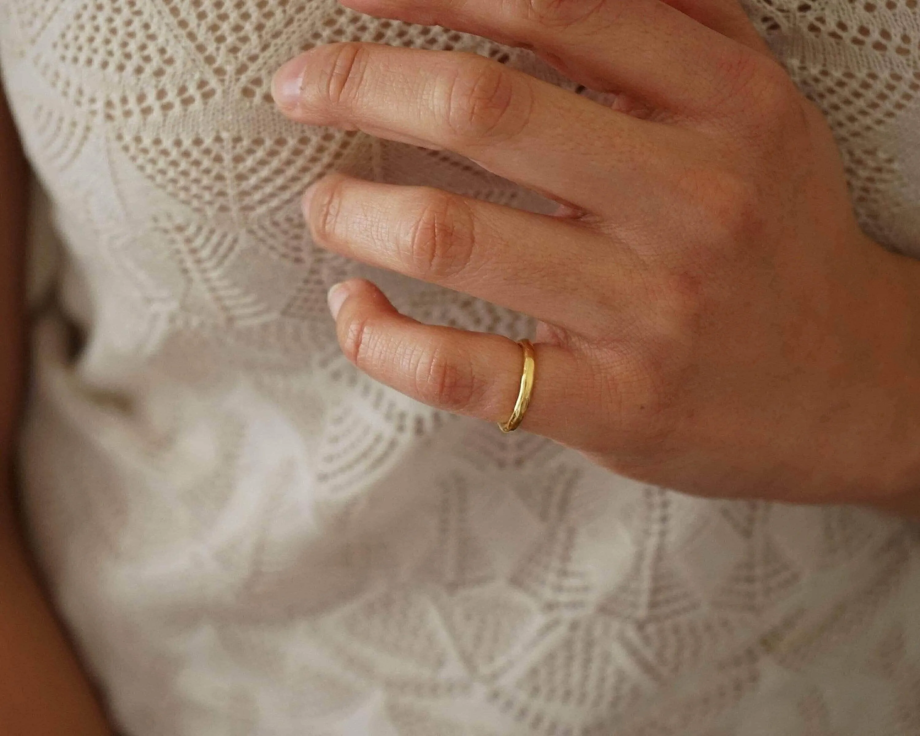 Gold Thin Hammered Band Ring