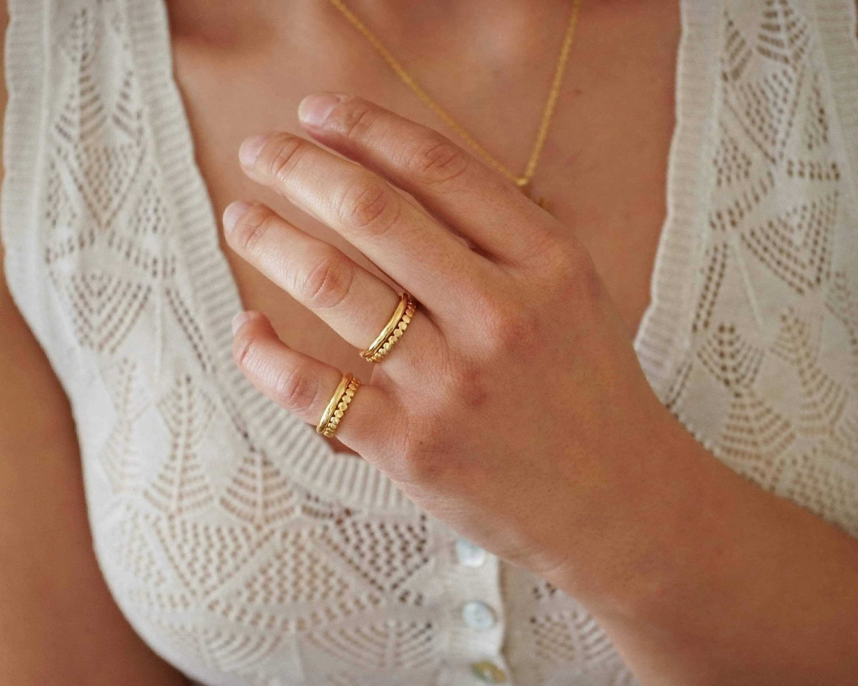 Gold Thin Hammered Band Ring