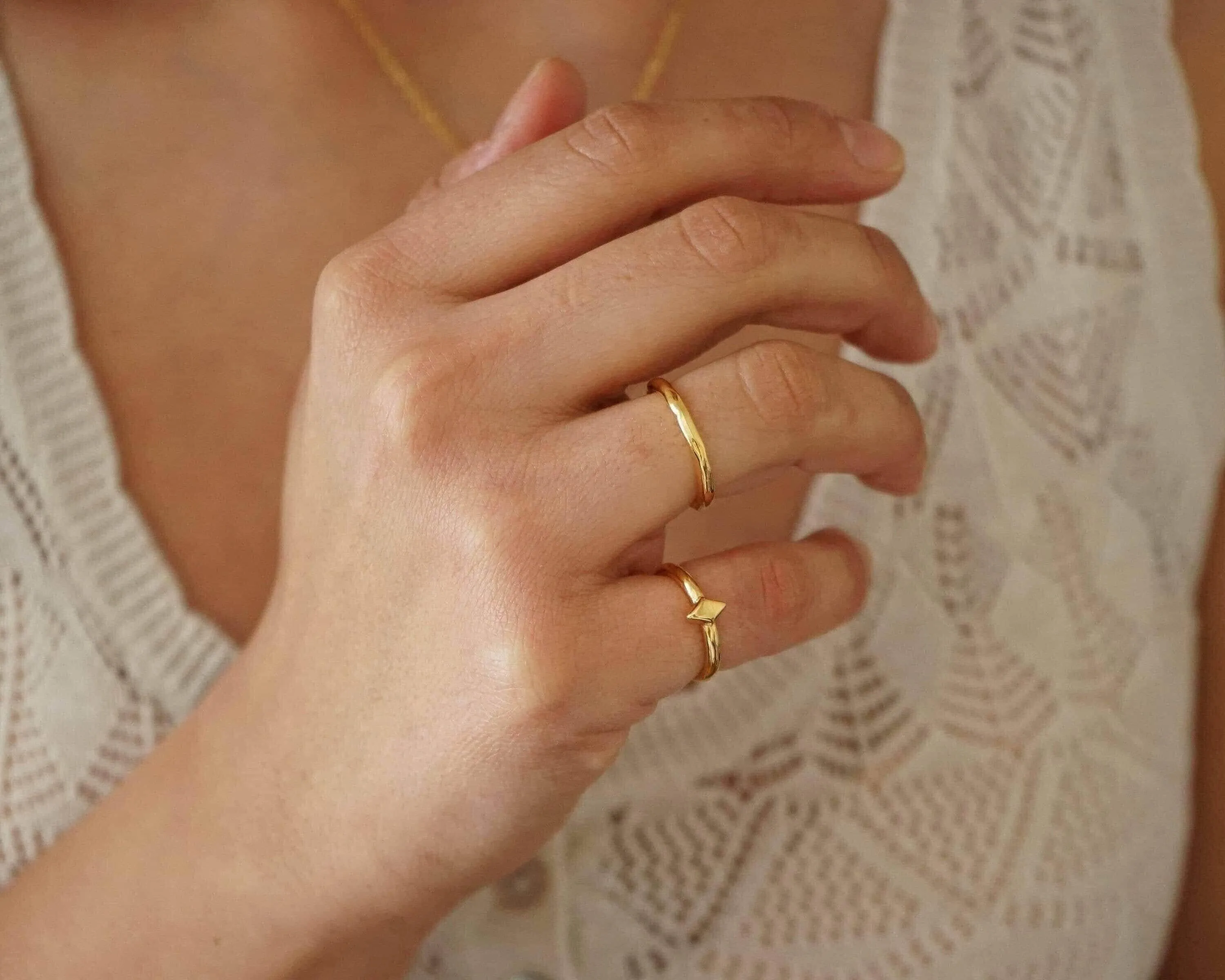 Gold Thin Hammered Band Ring