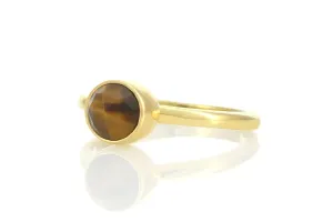 Gold Tiger Eye Ring - Bezel Set Vermeil - Minimalist Engagement Ring - Natural Genuine Gemstone