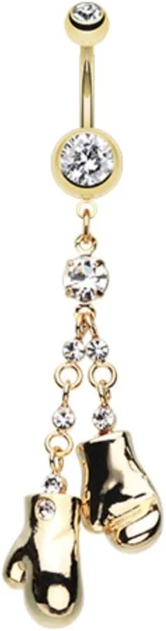 Golden Boxing Gloves Sparkle WildKlass Belly Button Ring