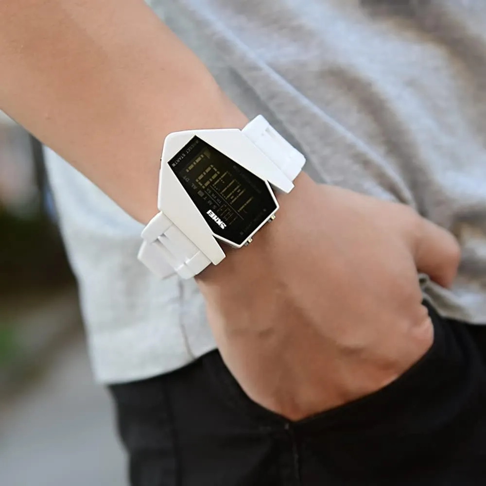 Gosasa Men Sports Military Watches Digital Airplane Shaped LED Light Waterproof Watches
