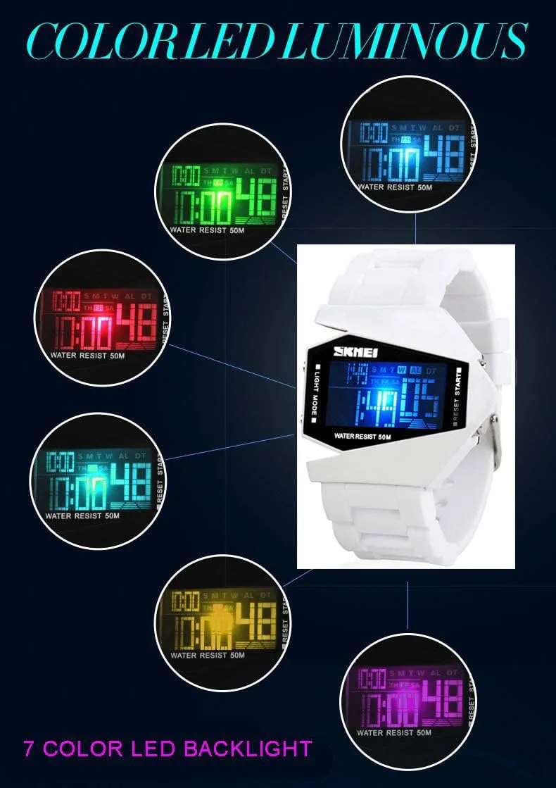 Gosasa Men Sports Military Watches Digital Airplane Shaped LED Light Waterproof Watches