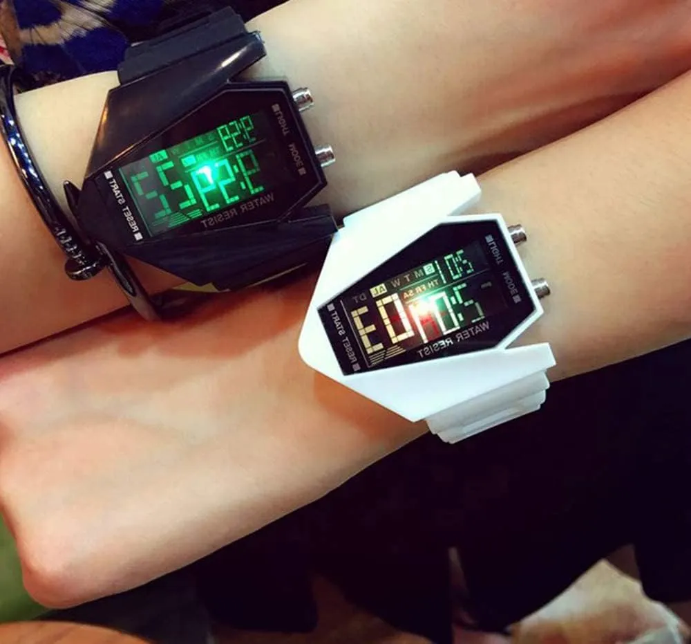 Gosasa Men Sports Military Watches Digital Airplane Shaped LED Light Waterproof Watches