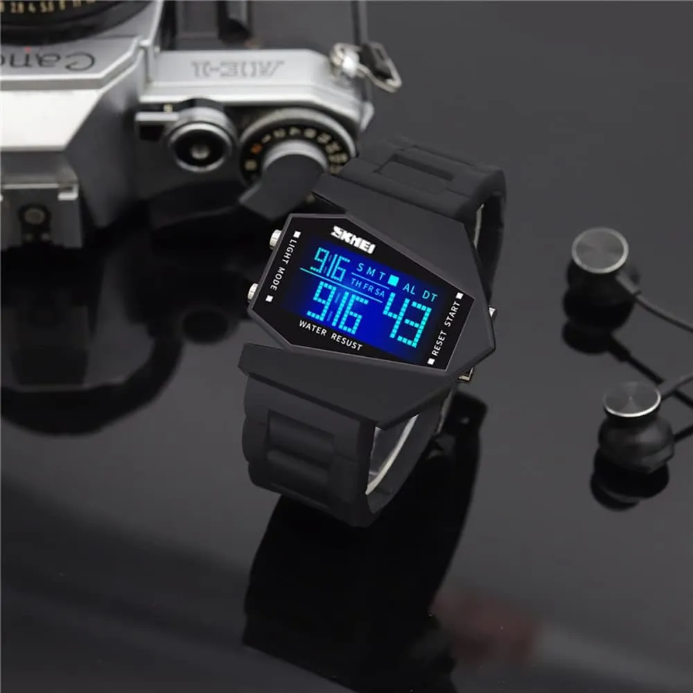 Gosasa Men Sports Military Watches Digital Airplane Shaped LED Light Waterproof Watches