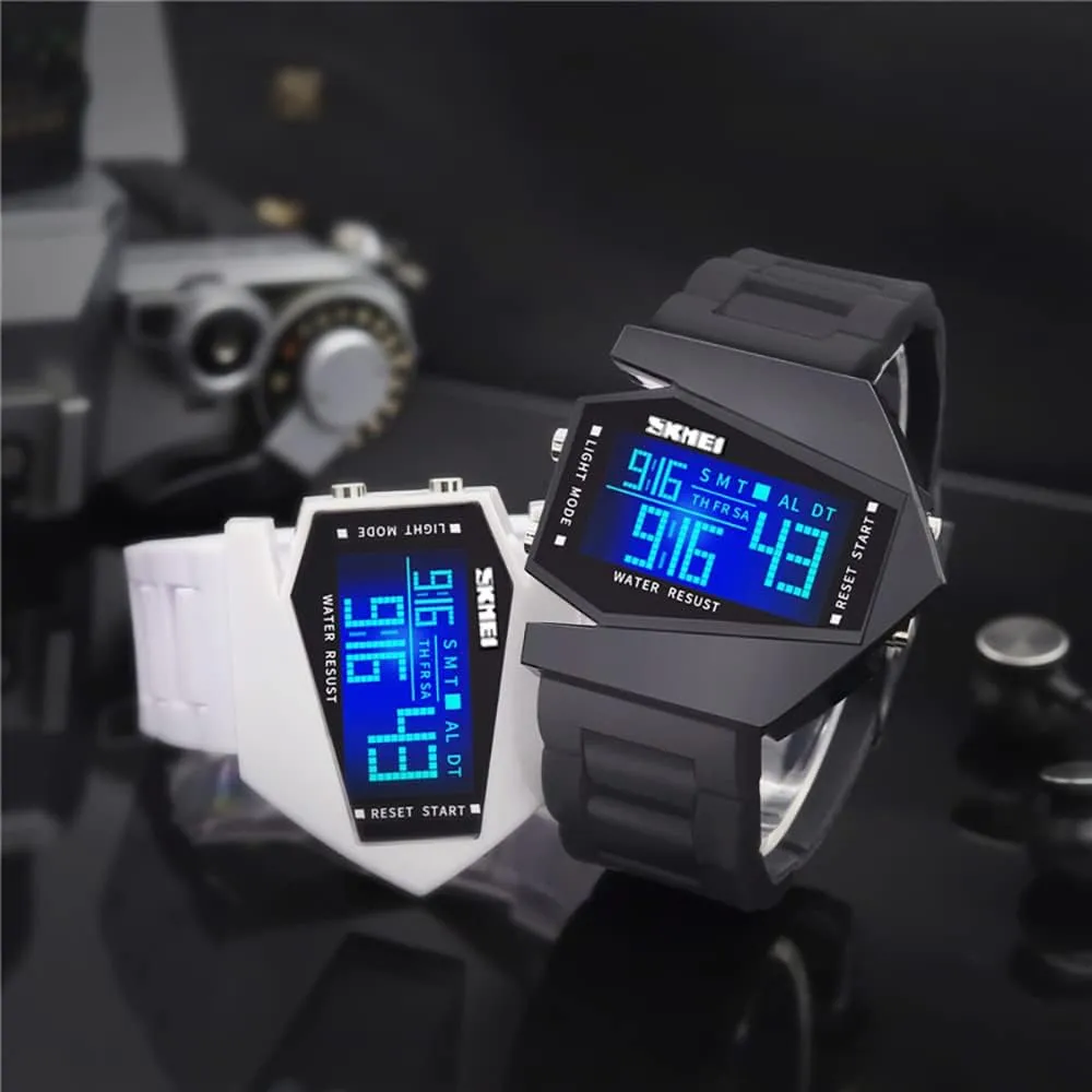 Gosasa Men Sports Military Watches Digital Airplane Shaped LED Light Waterproof Watches