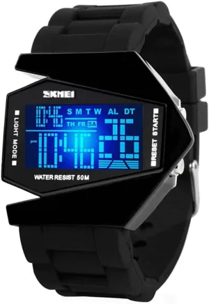 Gosasa Men Sports Military Watches Digital Airplane Shaped LED Light Waterproof Watches