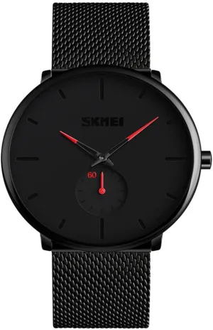 Gosasa Mens Watches Ultra Thin Wrist Watches for Men Minimalist Waterproof Quartz Analog Stainless Steel Mesh Band Watch (Red)