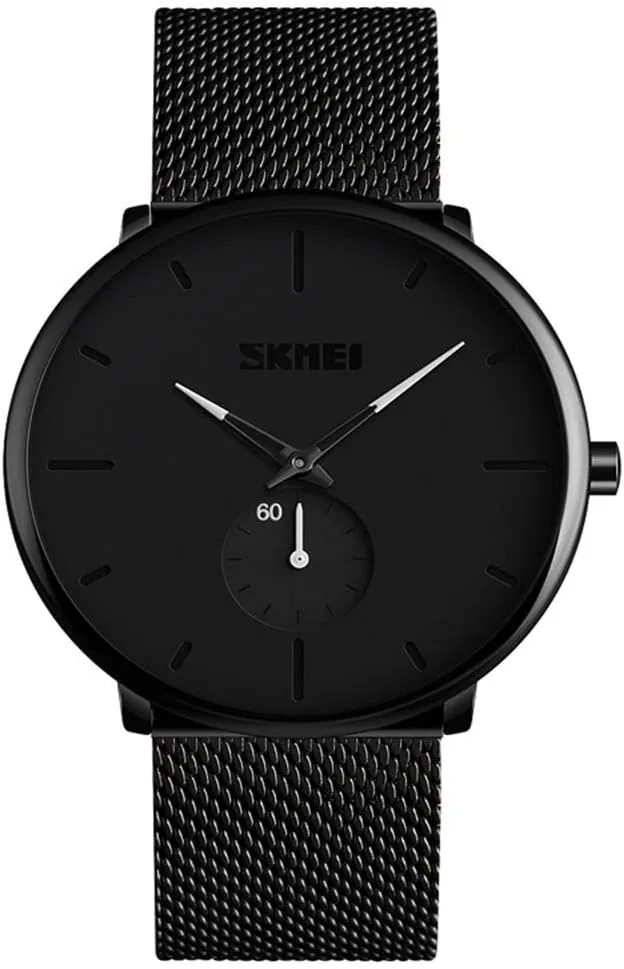 Gosasa Mens Watches Ultra Thin Wrist Watches for Men Minimalist Waterproof Quartz Analog Stainless Steel Mesh Band Watch (White)