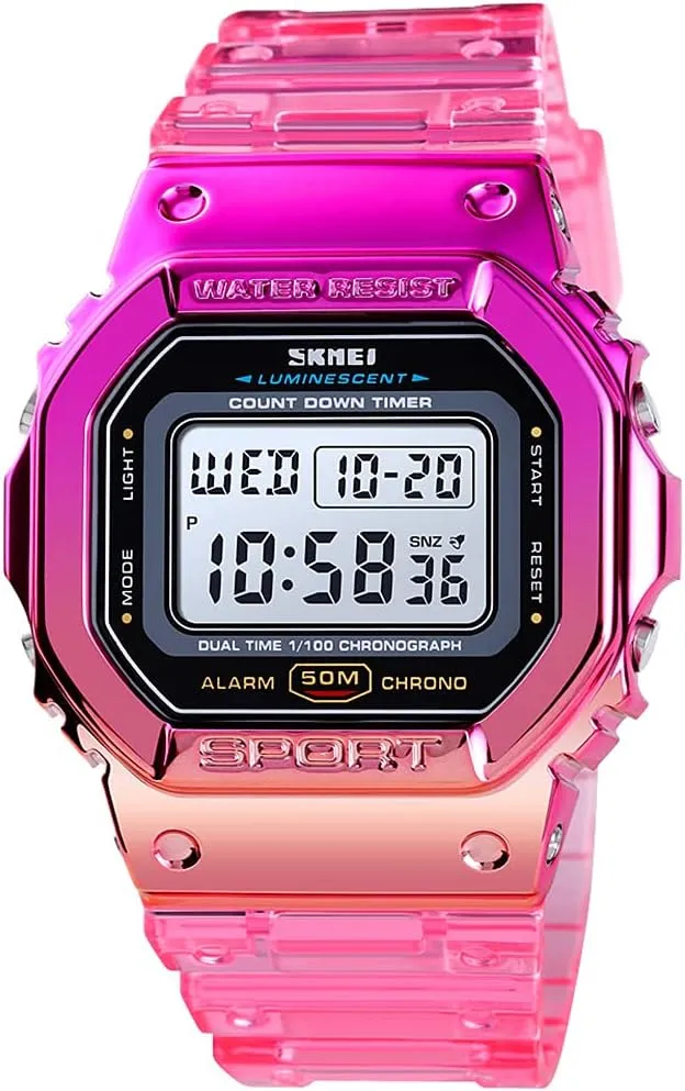 Gosasa Womens Watch Gradient Color Silicone Plating Digital Electronic Waterproof Sports Wristwatches Casual Watch Student Watches