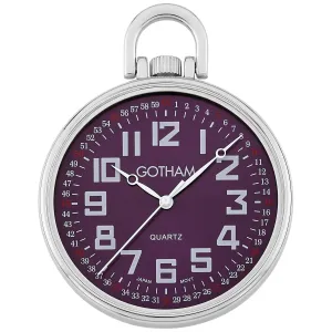 Gotham Men's Silver-Tone Slim Railroad 24 Hour Open Face Quartz Pocket Watch # GWC15027SP