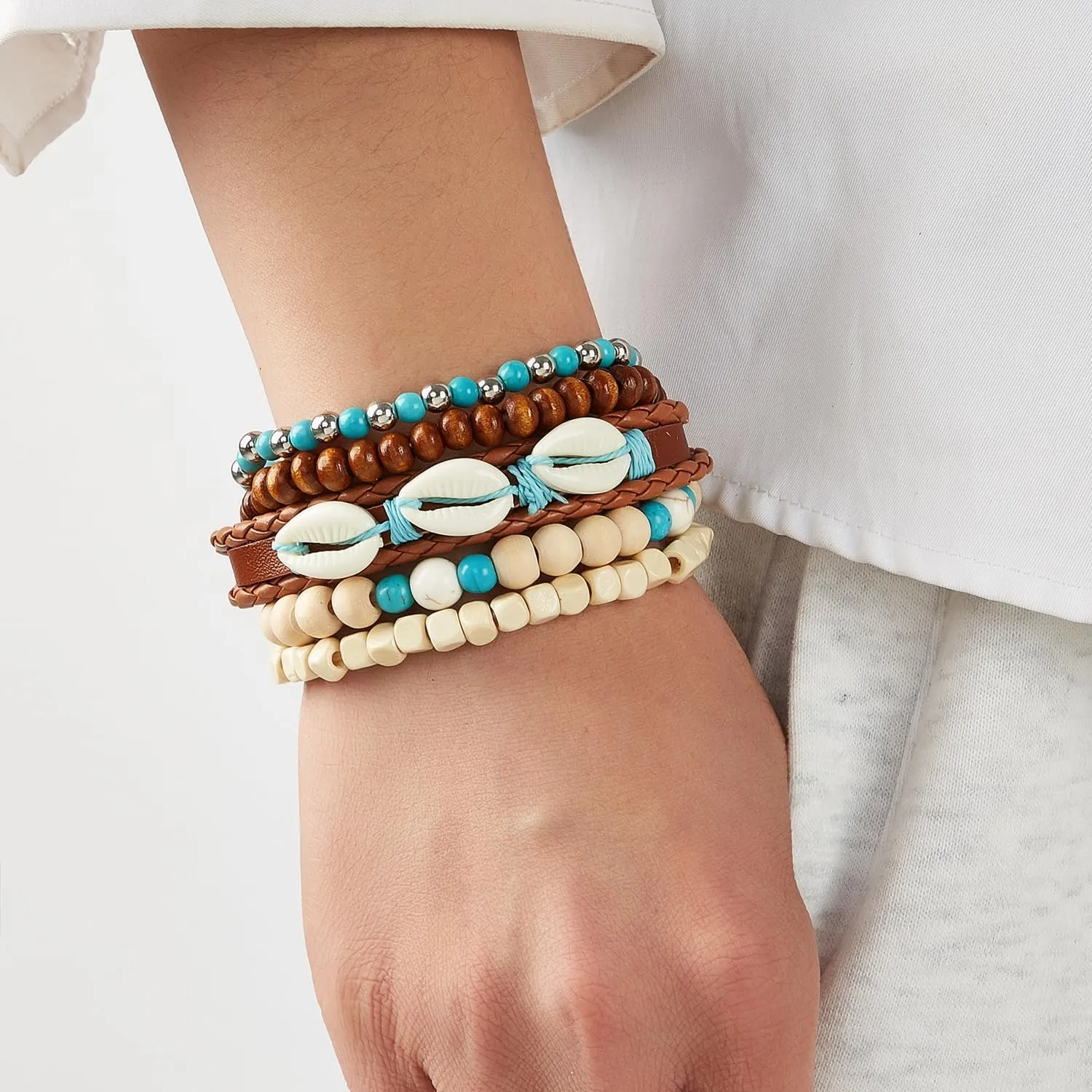 Gothic Bracelet Set Adjustable Tribal Retro Punk Adjustable Prayer Beaded Cuff Wrap Bangle - Braided Multilayer Grunge Jewelry