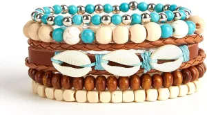 Gothic Bracelet Set Adjustable Tribal Retro Punk Adjustable Prayer Beaded Cuff Wrap Bangle - Braided Multilayer Grunge Jewelry