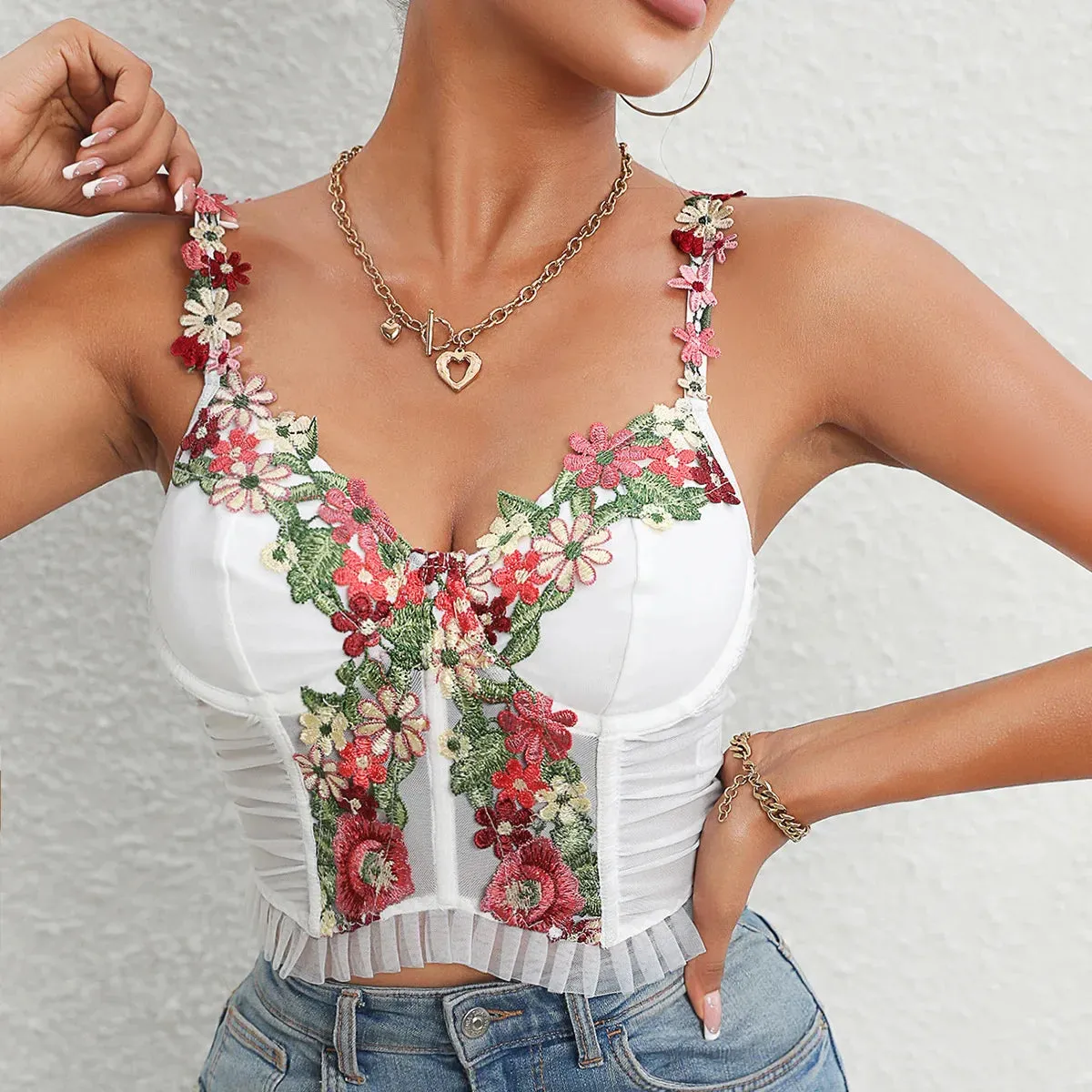 Gothic Florals Push Up Corset Bustier for Sexy Modeling and Slimming Elegance