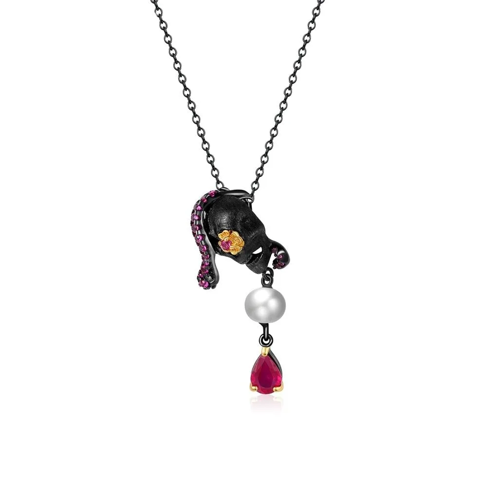 Gothic Skull with Freshwater Pearl Necklace