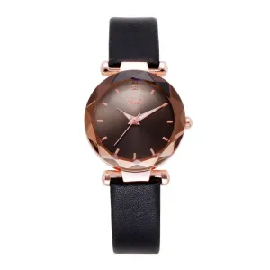 Gradient Dial Leather Strap Women's Watch