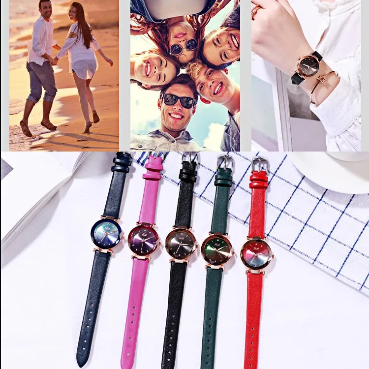 Gradient Dial Leather Strap Women's Watch