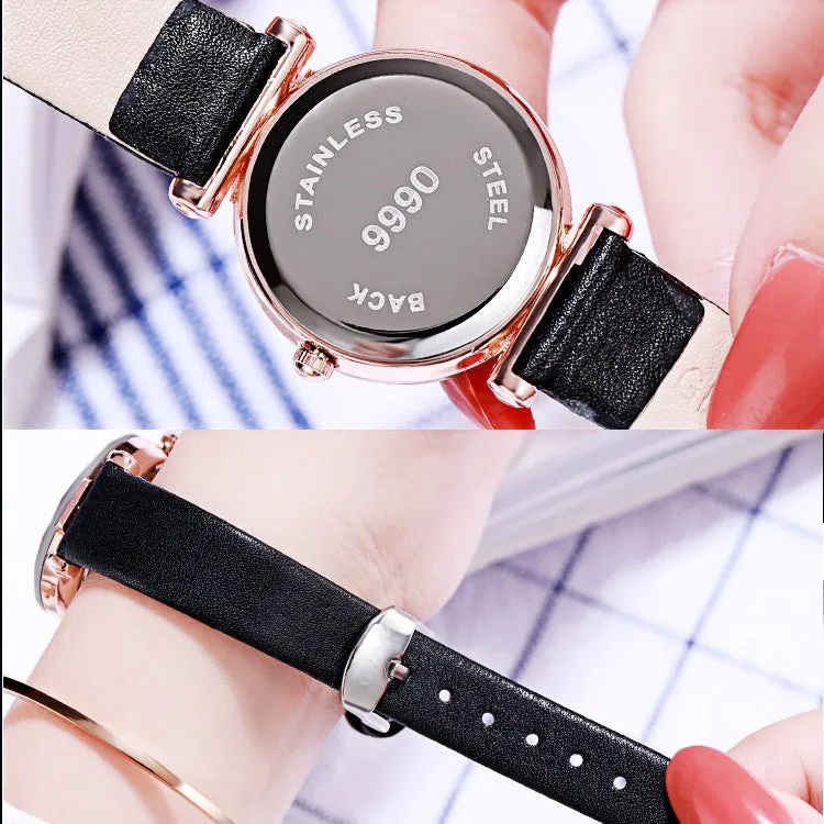 Gradient Dial Leather Strap Women's Watch