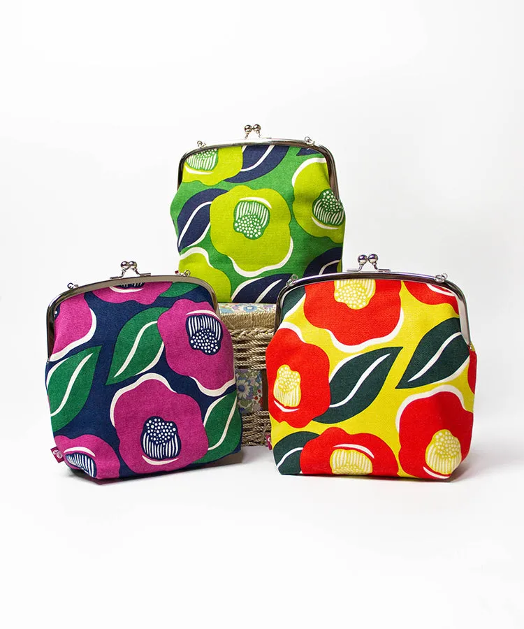 Green Camellia Shoulder Clasp Bag and Detachable Strap / Gamaguchi Japanese Shoulder Bag