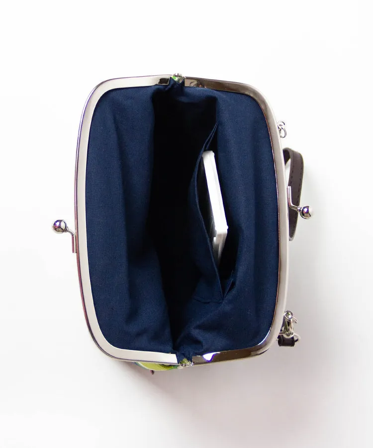 Green Camellia Shoulder Clasp Bag and Detachable Strap / Gamaguchi Japanese Shoulder Bag
