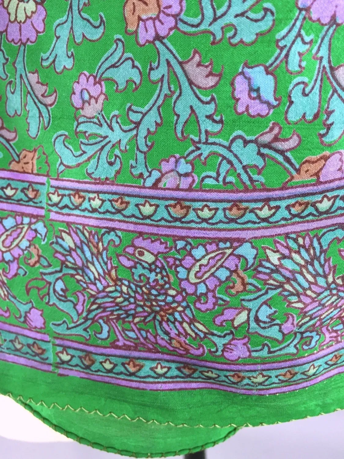 Green Floral Silk Sari Scarf