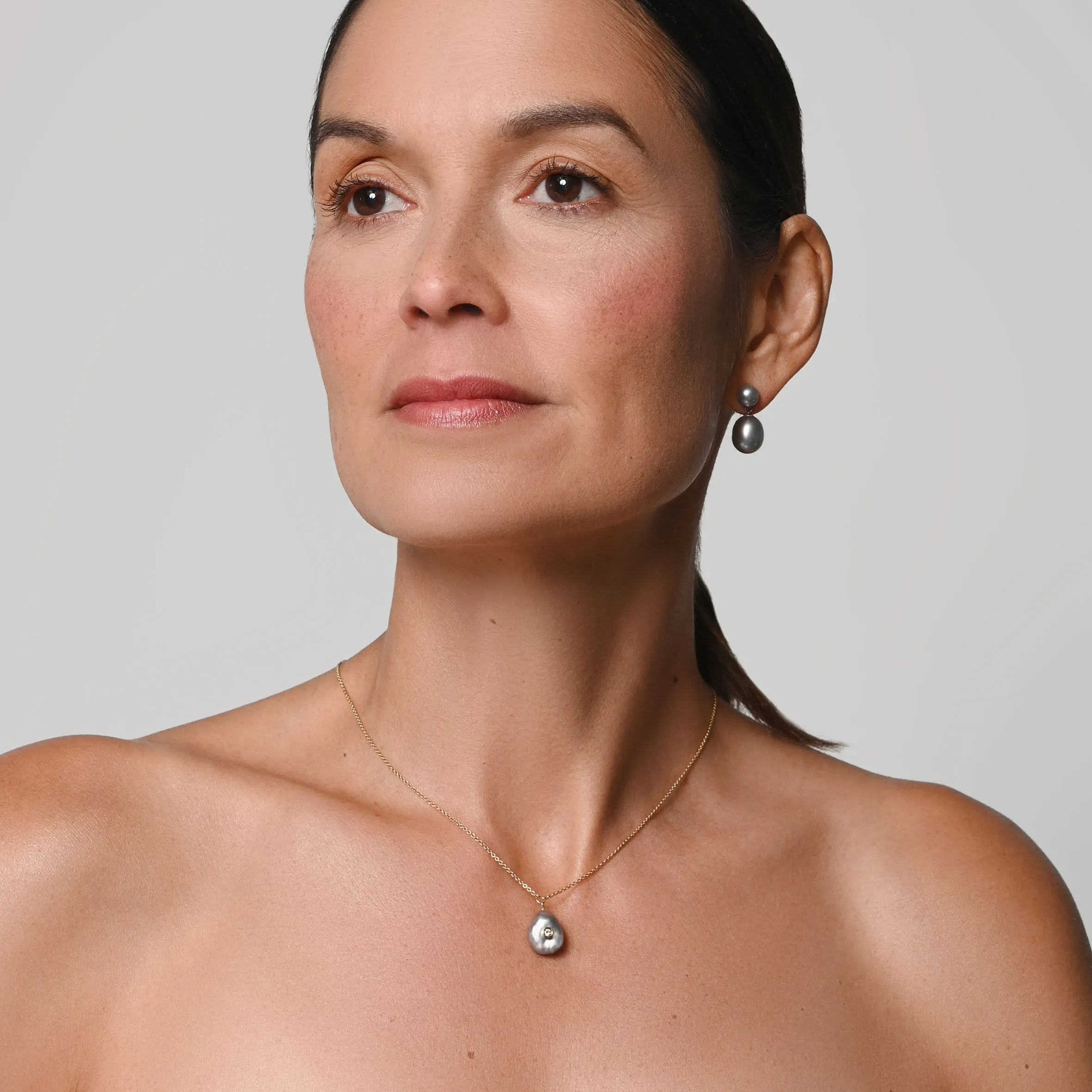 Grey Freshwater Pearl Large Drop Earring
