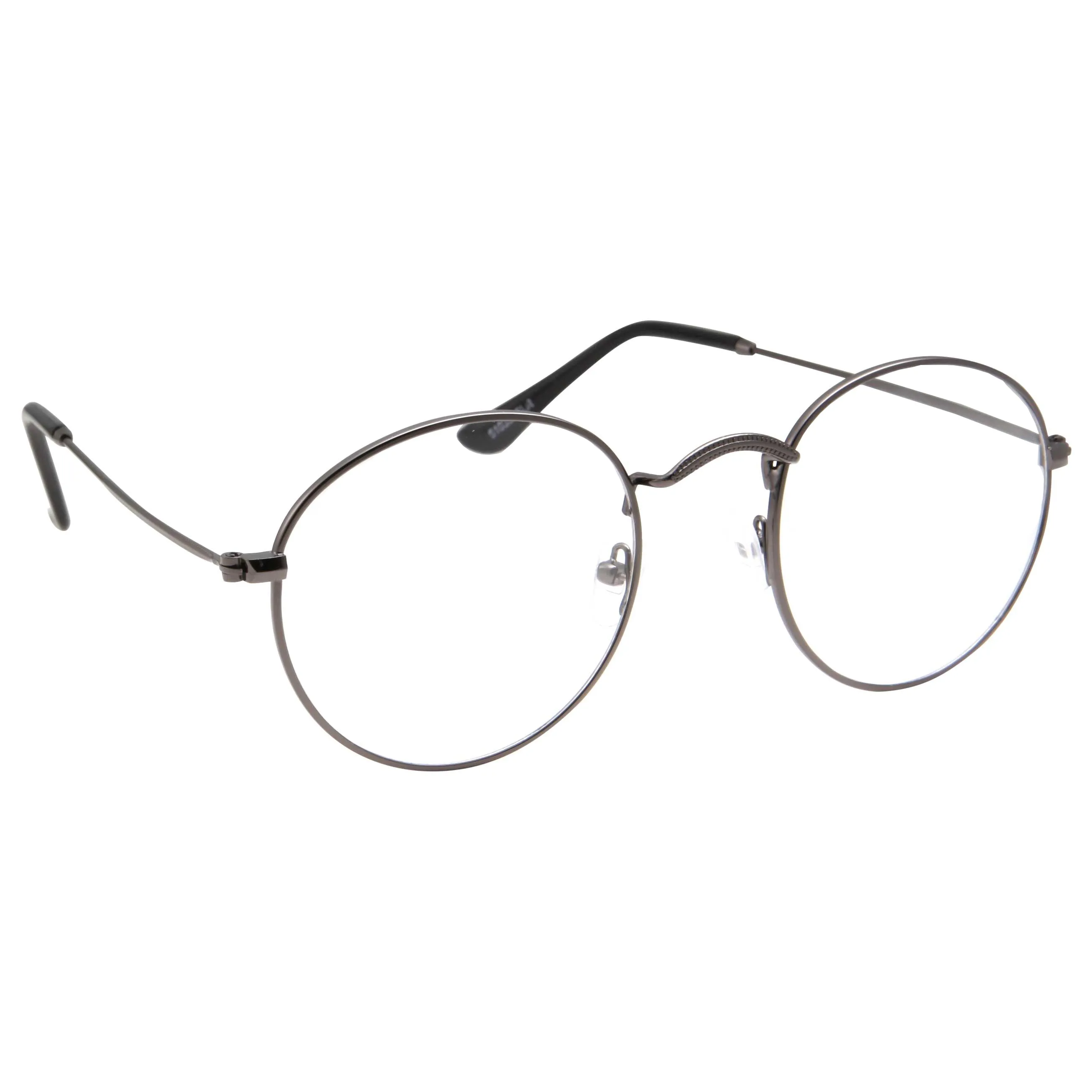 grinderPUNCH Retro Round Clear Lens Glasses Metal Frame - Halloween Costume Glasses - Harry Potter Glasses