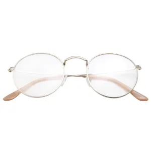 grinderPUNCH Retro Round Clear Lens Glasses Metal Frame - Halloween Costume Glasses - Harry Potter Glasses