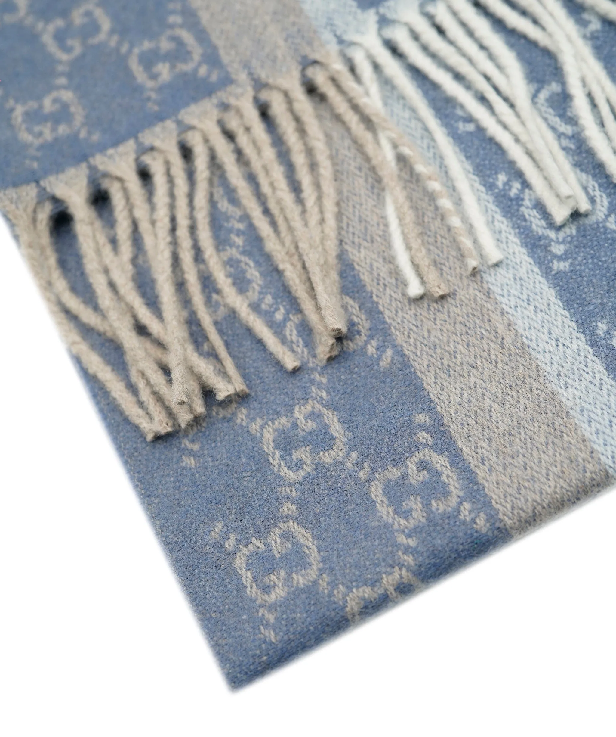 Gucci 165 x 35 Light Blue/ Grey  100% cashmere  scarf AVL1414