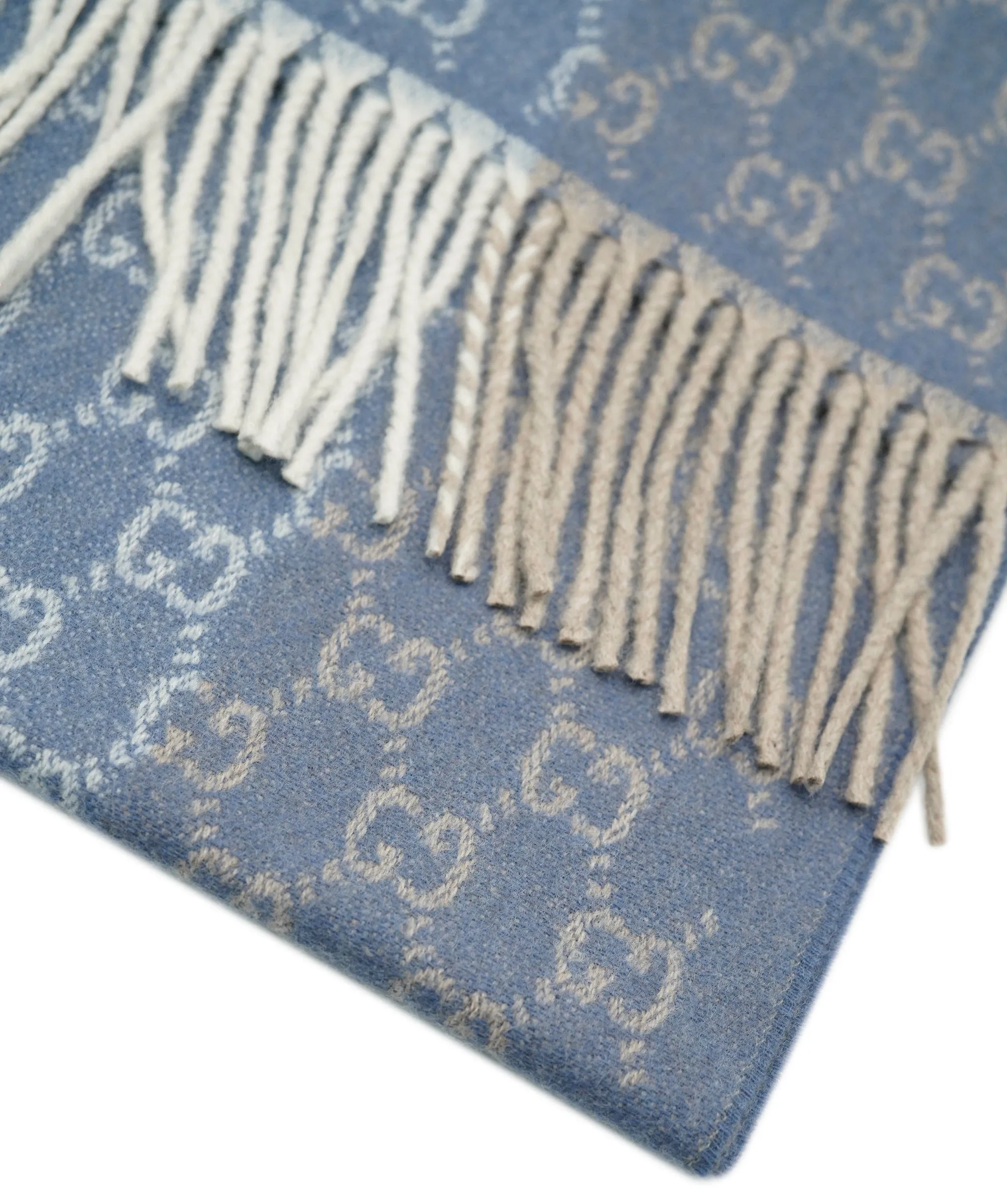 Gucci 165 x 35 Light Blue/ Grey  100% cashmere  scarf AVL1414