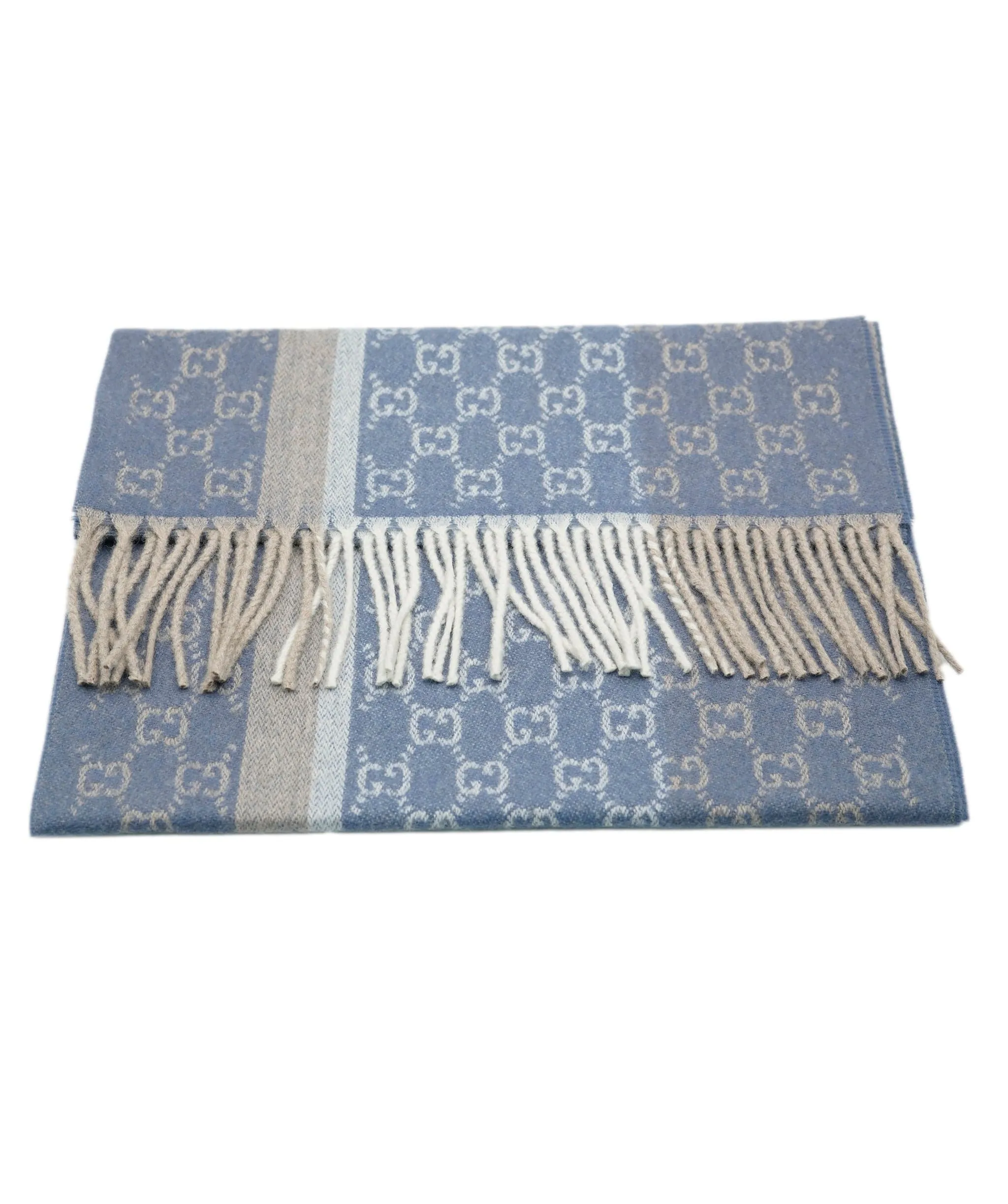 Gucci 165 x 35 Light Blue/ Grey  100% cashmere  scarf AVL1414