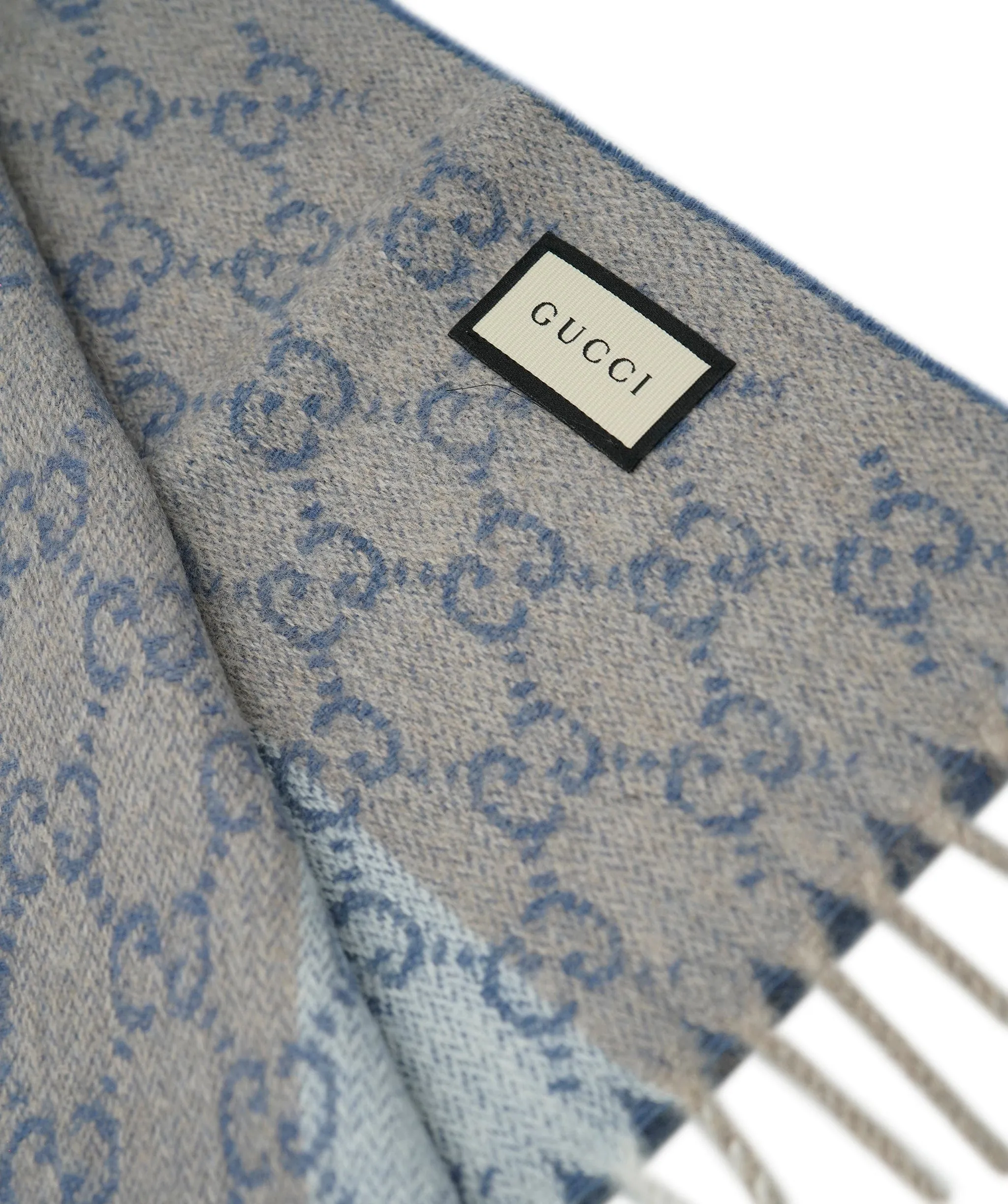 Gucci 165 x 35 Light Blue/ Grey  100% cashmere  scarf AVL1414