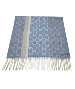 Gucci 165 x 35 Light Blue/ Grey  100% cashmere  scarf AVL1414