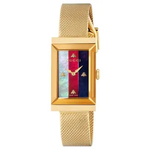 Gucci G-Frame Rectangular MOP Dial Gold PVD Stainless Steel Ladies Watch YA147410